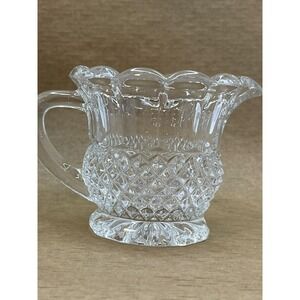 Vintage Diamond Point Waffle Crystal Clear EAPG Footed Creamer‎